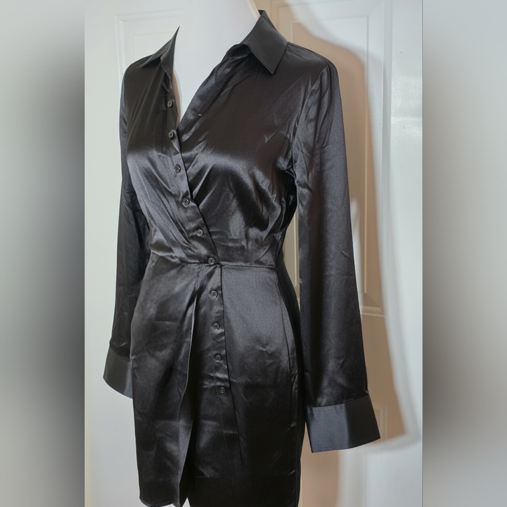 Reformation Alaine Silk Black Long Sleeve Mini Dress Size 4 - Picture 5 of 8